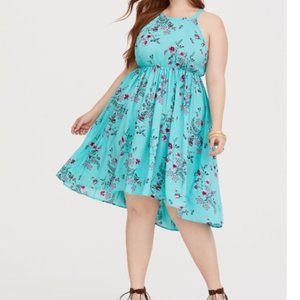 TORRID “HIGH LOW CHALLIS” AQUA FLORAL MIDI DRESS 5
